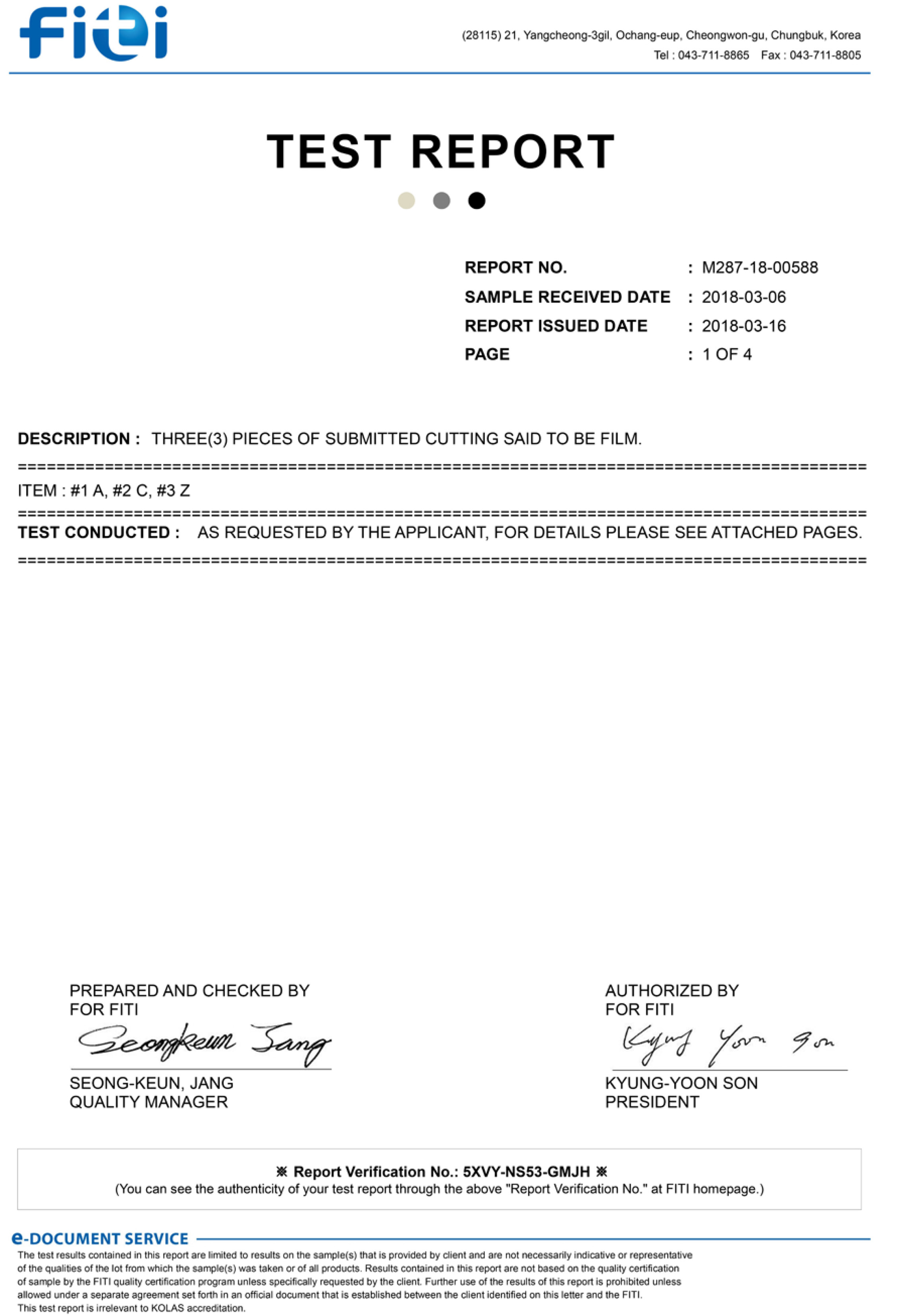 antimicrobial test report by FITI