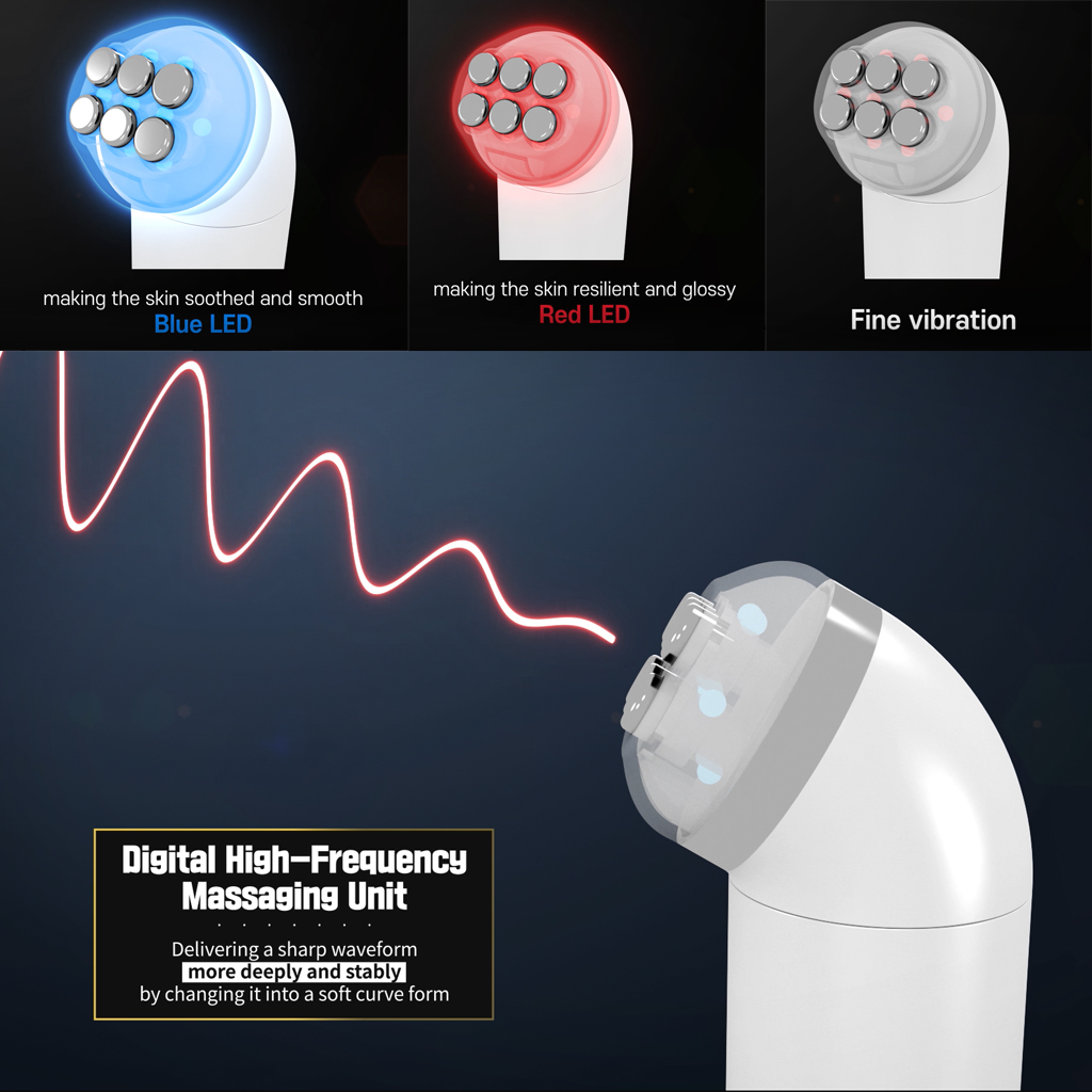 2-way LED Mode: Blue for Skin Calming & Red for Skin Elasticity
