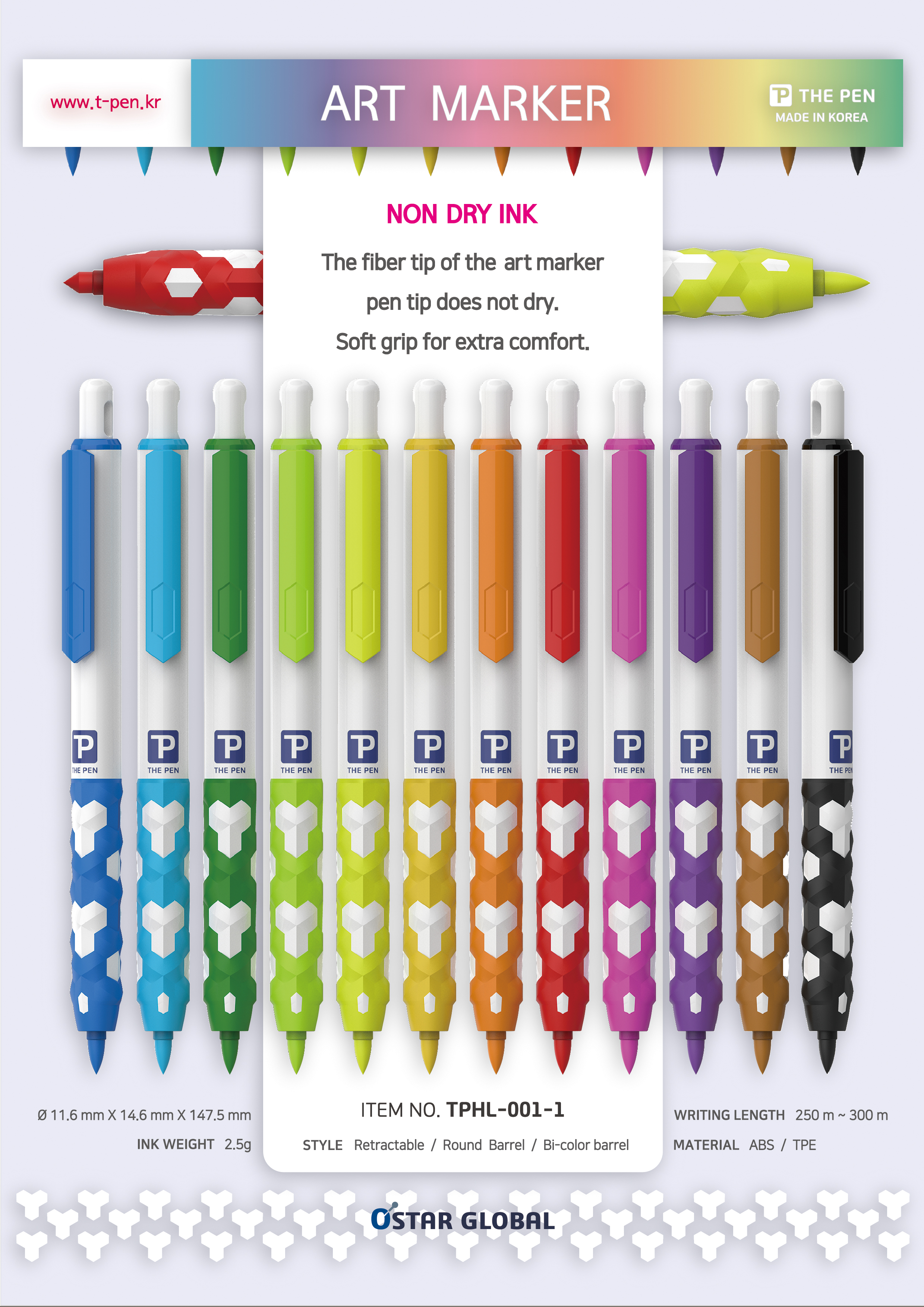 Colored Push Button Retractable highlighter