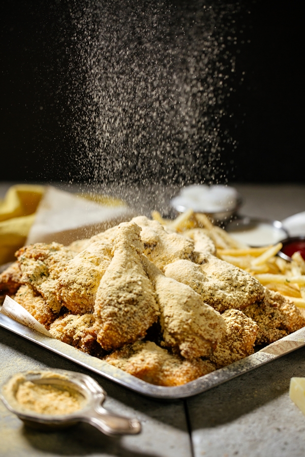 Chicken with lots of Camembert cheese powder