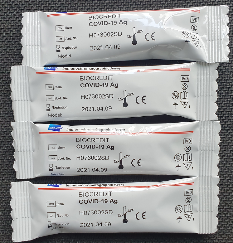 Ag Test devices sealed in a foil pouch 