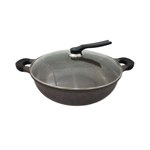 two handle wok with glass lid