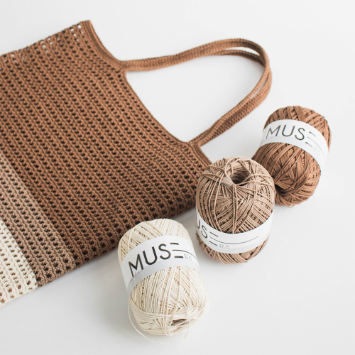 Muse 3 color crochet eco bag Brown color