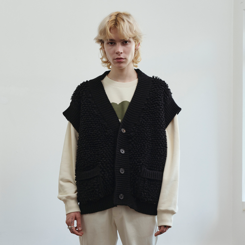Shaggy Knit Vest Black