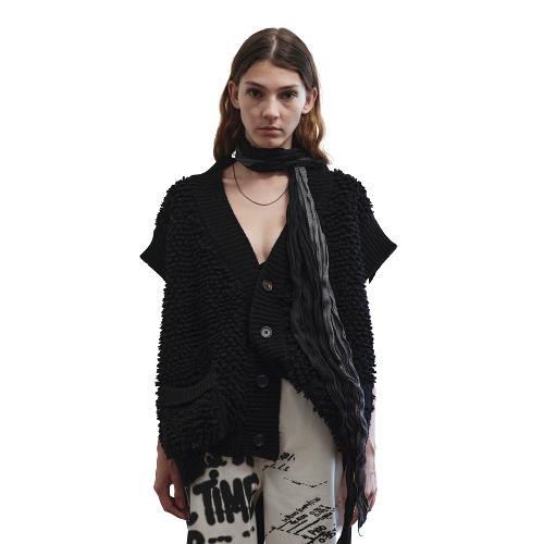 Shaggy Knit Vest Black