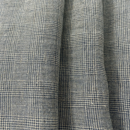 Linen Fabric High Twisted Yarn Navy Glen Check