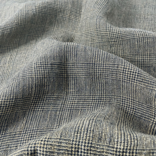 Linen Fabric High Twisted Yarn Navy Glen Check