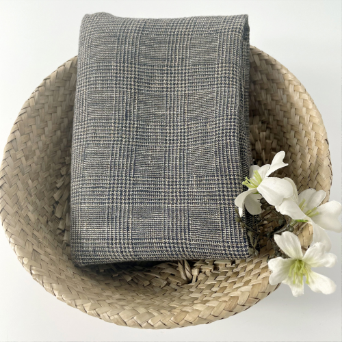 Linen Fabric High Twisted Yarn Navy Glen Check
