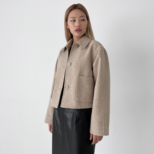 Tweed Front Pocket Jacket Beige