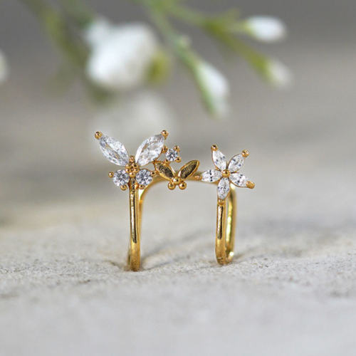 Ear Cuff with Cubic Zirconia in Butterfly and Flow
