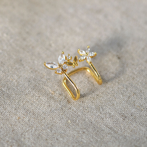 Ear Cuff with Cubic Zirconia in Butterfly and Flow