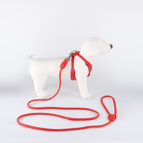Puppy Zone Leather Harness Red