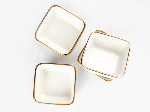 24k Gold Rim Square Bowl