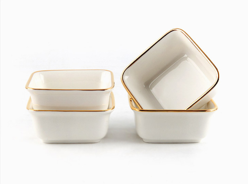 24k Gold Rim Square Bowl