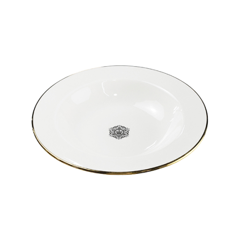 white plate with gold rim
