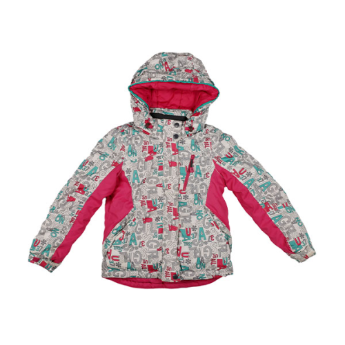 girls hooded waterproof jacket with hood and pink sleeves
