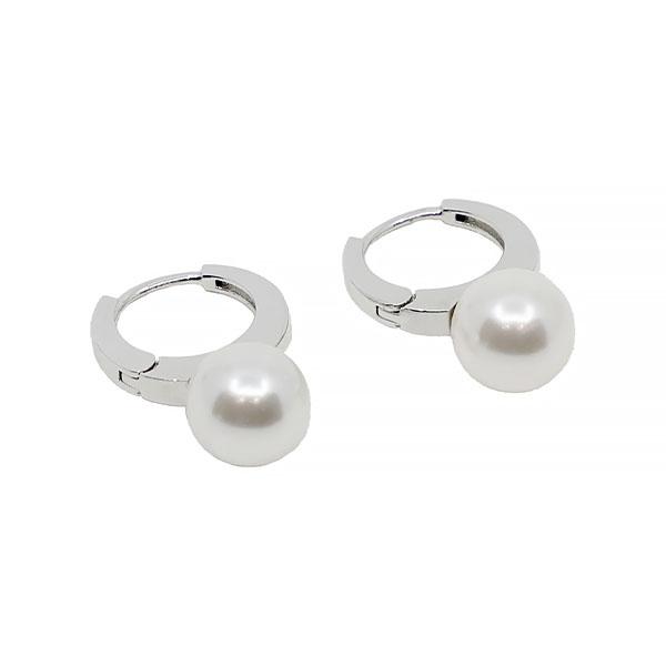 sterling silver hoop earrings with white pearls