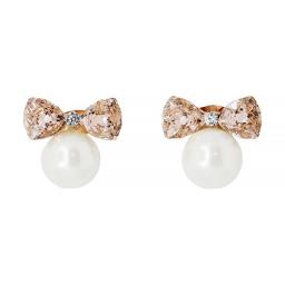 gold bow earrings with pearls