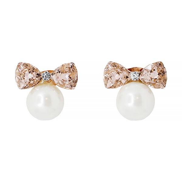 gold bow earrings with pearls