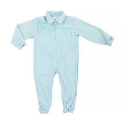 blue baby romper with collar and pocket