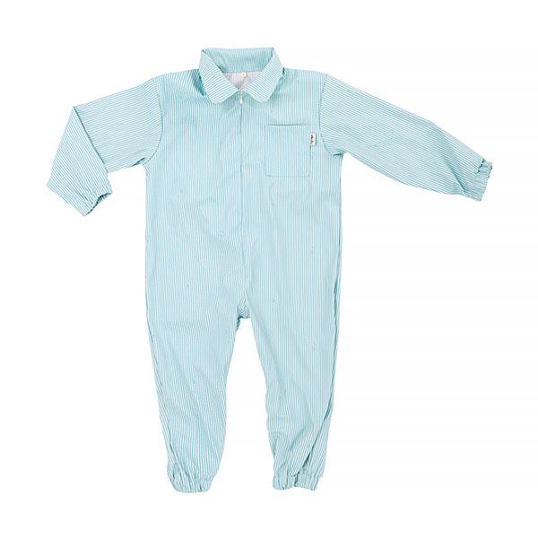 blue baby romper with collar and pocket