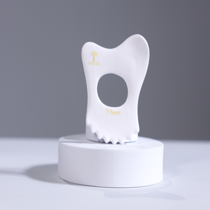 Crafted from premium, skin-safe ceramic, the tool features an ergonomic design that ensures a comfortable grip and effective application on delicate areas. It is both aesthetically refined and functionally advanced, making the Jenacell Y-Zone Gua Sha an ideal tool for premium women's health and self-care routines.