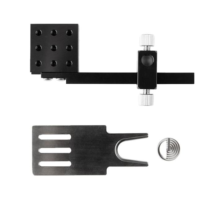 black metal bracket and black plastic handle