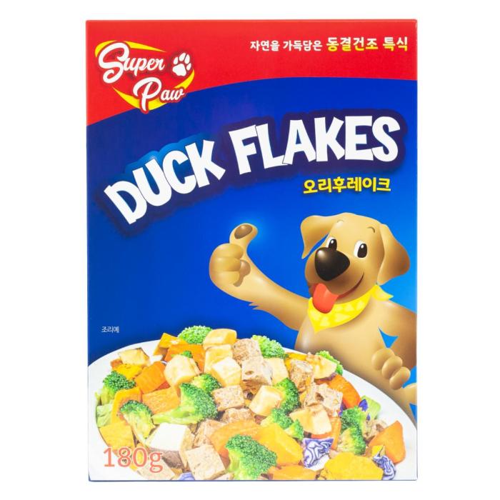 Box Package of Superpaw freeze-dryed cereal for dogs, Duck Flakes