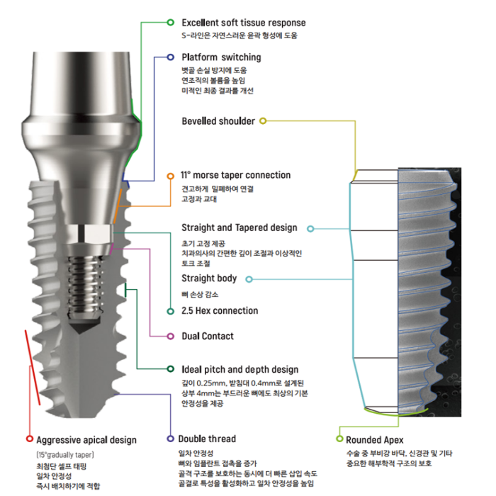11 degree Morse taper connection. 2.5 HEX connection. Double Thread.
Prospective Multicellular Study after 5 years of functional loading
