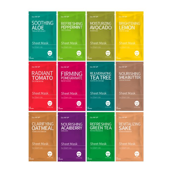 Glam up facial sheet mask 12 combo (pack of 12)