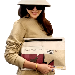 Product made with synthetic leather with pattern of abstract image