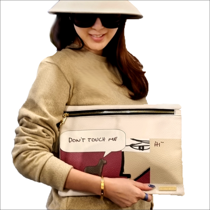 Product made with synthetic leather with pattern of abstract image