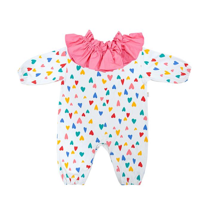 baby girls romper with pink ruffle collar