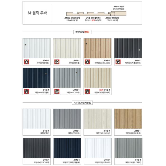 Types and colors of M-block louvers