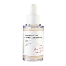 Acne Dark Spot & Blemish Care Ampoule, a clear glass bottle with a white cap