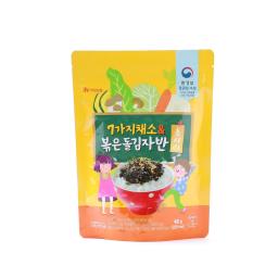 Roasted laver flakes, Seasoned with salt, Oil, Sesame seeds and variety of dried vegetables.