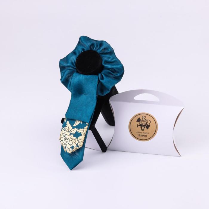 Daenggi Hair Gobchang : Korean traditional pigtail ribbon hair tie - turquoise