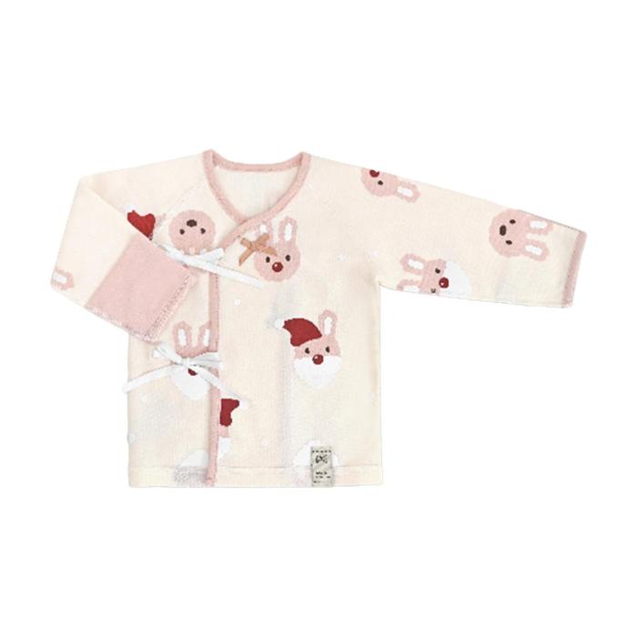 pink and cream babygrow with a santa hat and reindeers