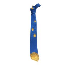 blue silk tie with gold medallions