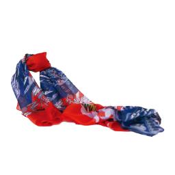 a red and blue scarf