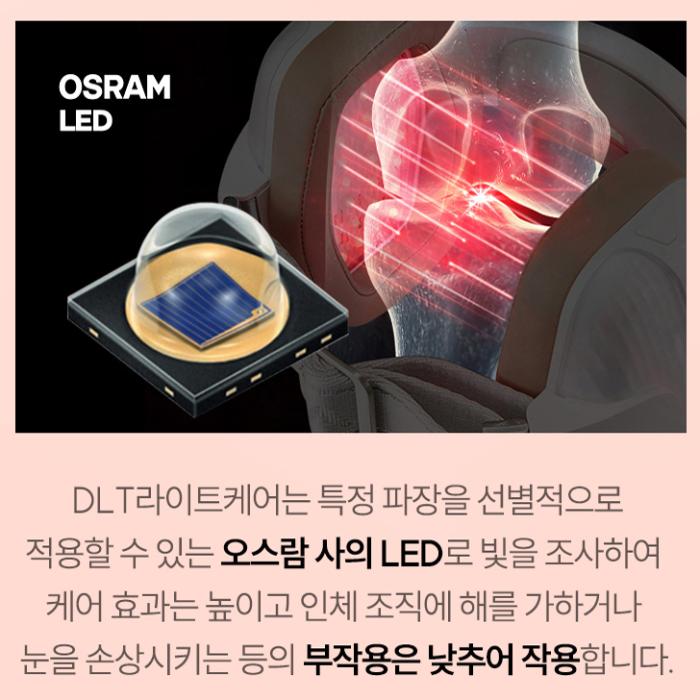 DLT Light care utiliizes Osram's LEDs, which can selectively apply specific wavelengths of light, enhancing the care effect while minimizing potential side effects such as harm to bodily tissues or damage tothe eyes.