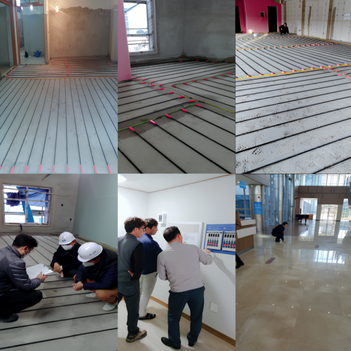 This is a photo of a construction site where 'The Black Body Radiant Ondol' is being installed.