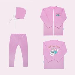 'Swimmabebe' Two-piece Swimming Rabbit Rash Guard Lavender Pink