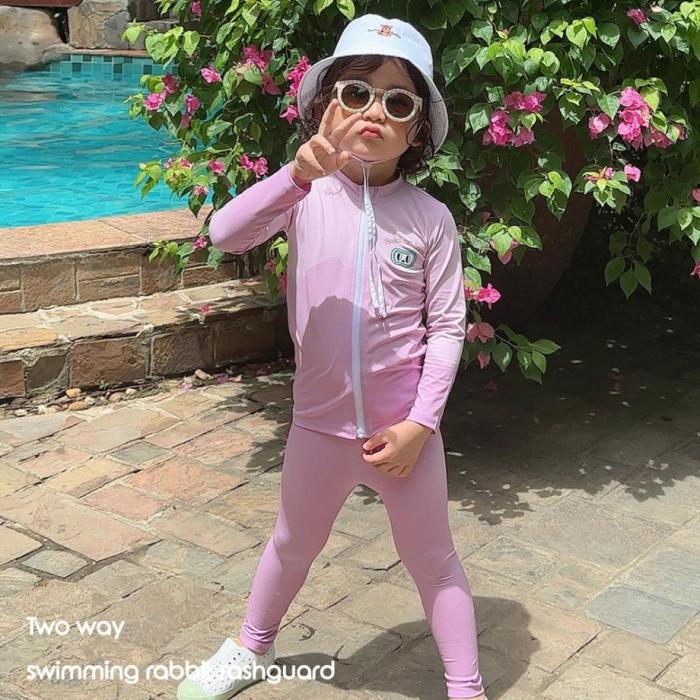 'Swimmabebe' Two-piece Swimming Rabbit Rash Guard Lavender Pink