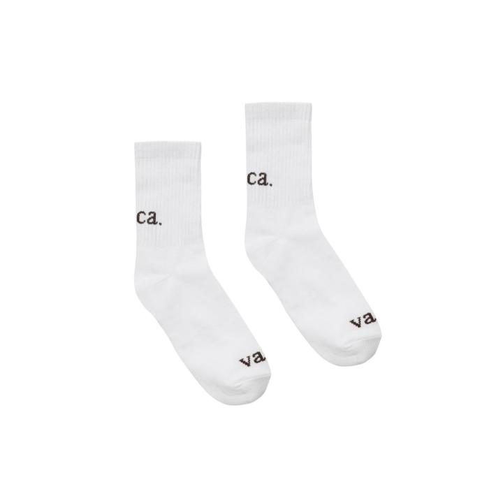 white socks with the word "ca" on them