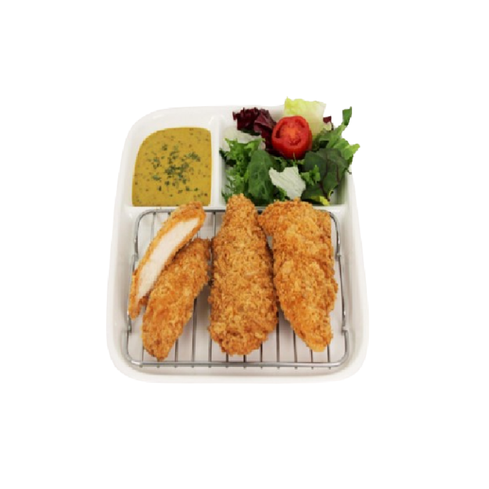 fried chicken with salad and dip
