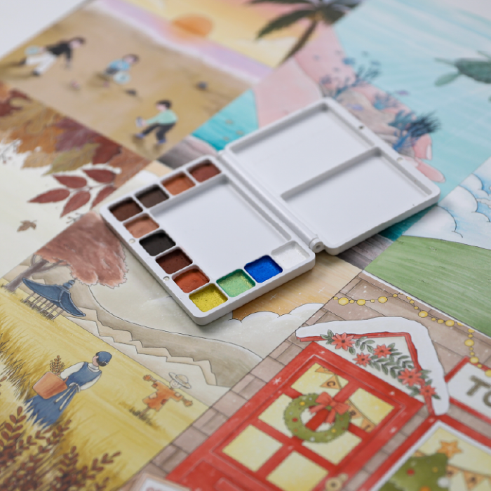 You can also paint cute postcards by yourself.