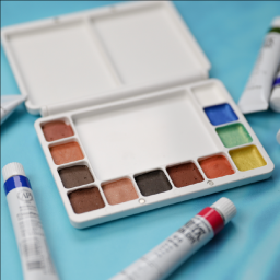 This is a 12-color watercolor paint set upcycled from discarded cosmetics.