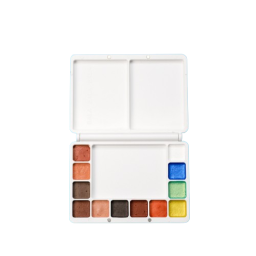 This is a watercolor paint set (12-color) made by upcycling discarded cosmetics.