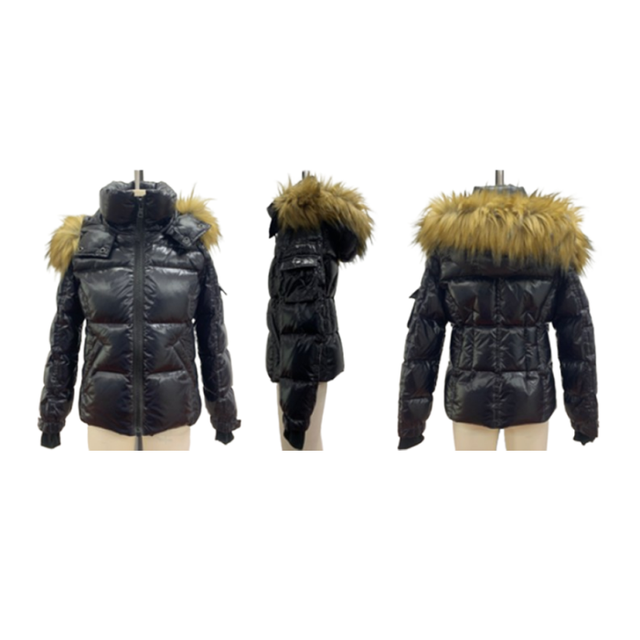 black down jacket with fur collar